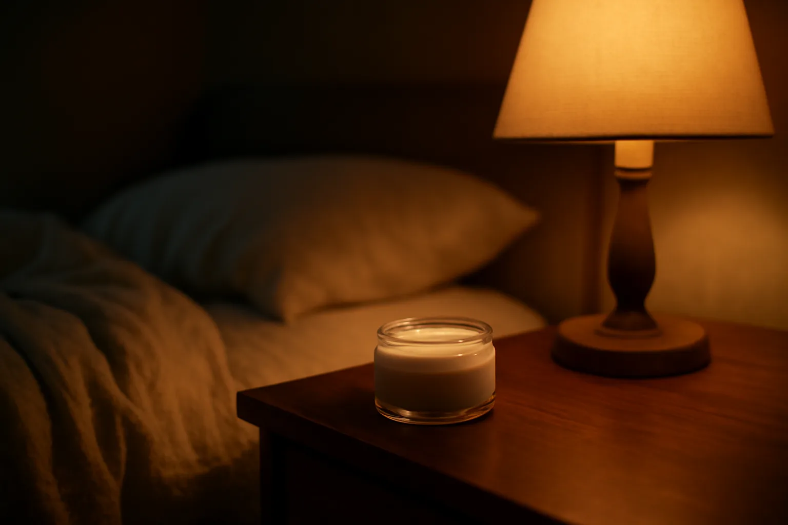 Unmarked cream jar on a nightstand illustrating how long scream cream takes to work