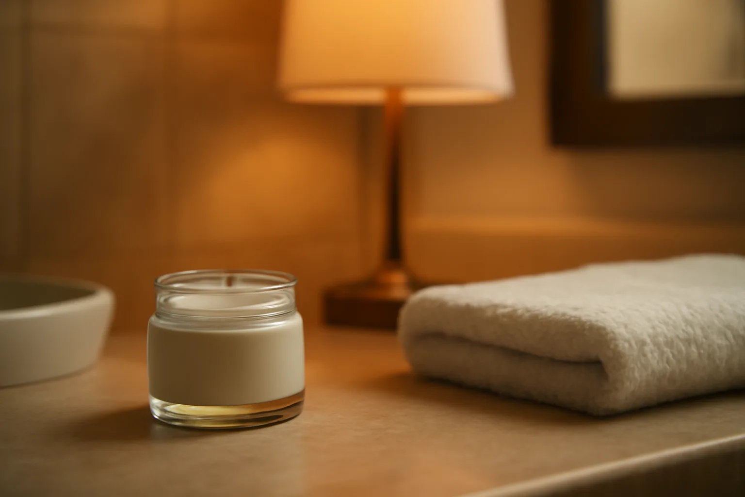 Unlabeled jar of topical cream on a bathroom counter representing compounded arousal cream