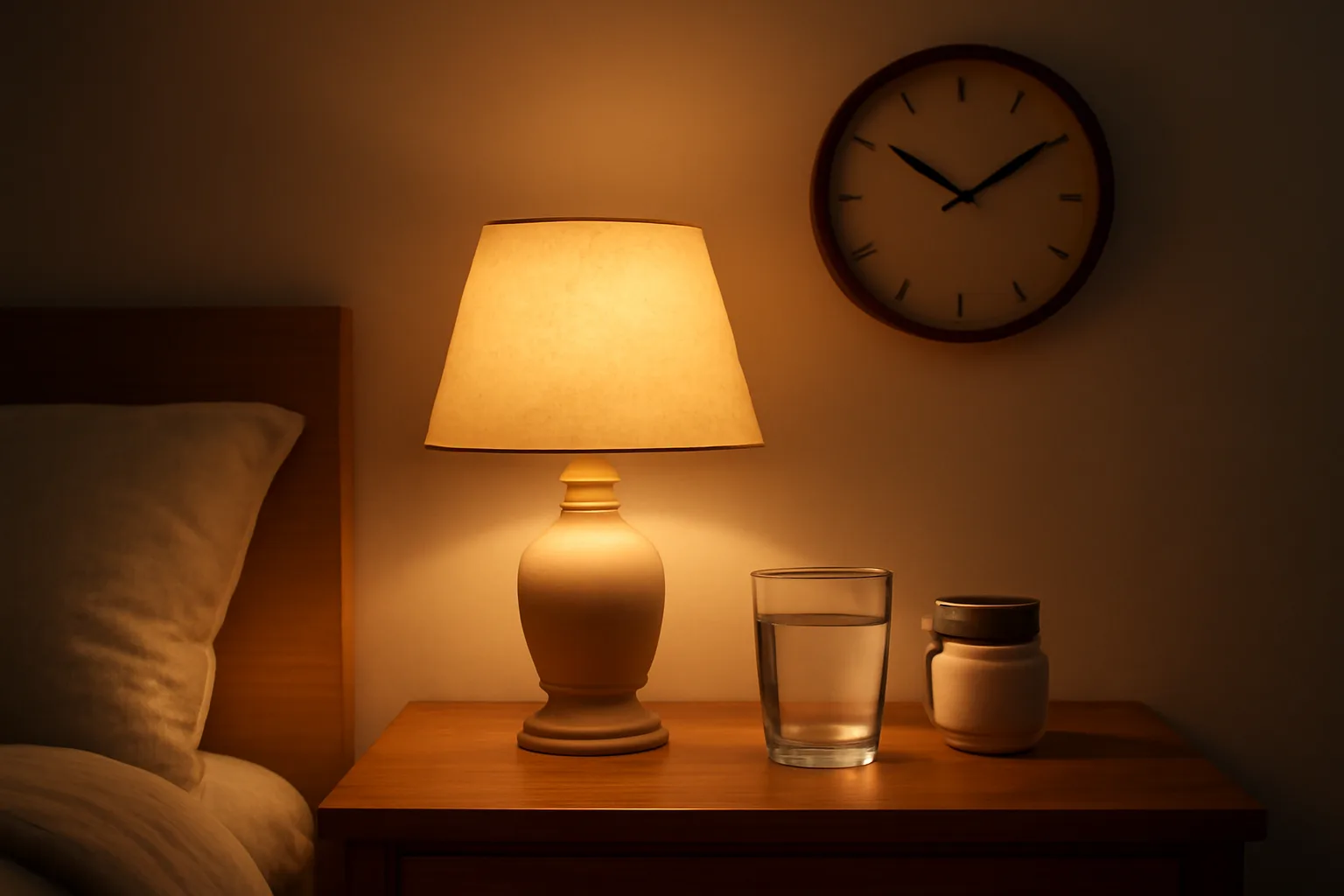 Nightstand still life suggesting the Scream Cream Rx timeline and evening use
