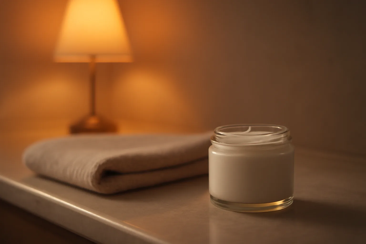 Unlabeled jar of topical cream on a bathroom counter representing scream cream before and after claims