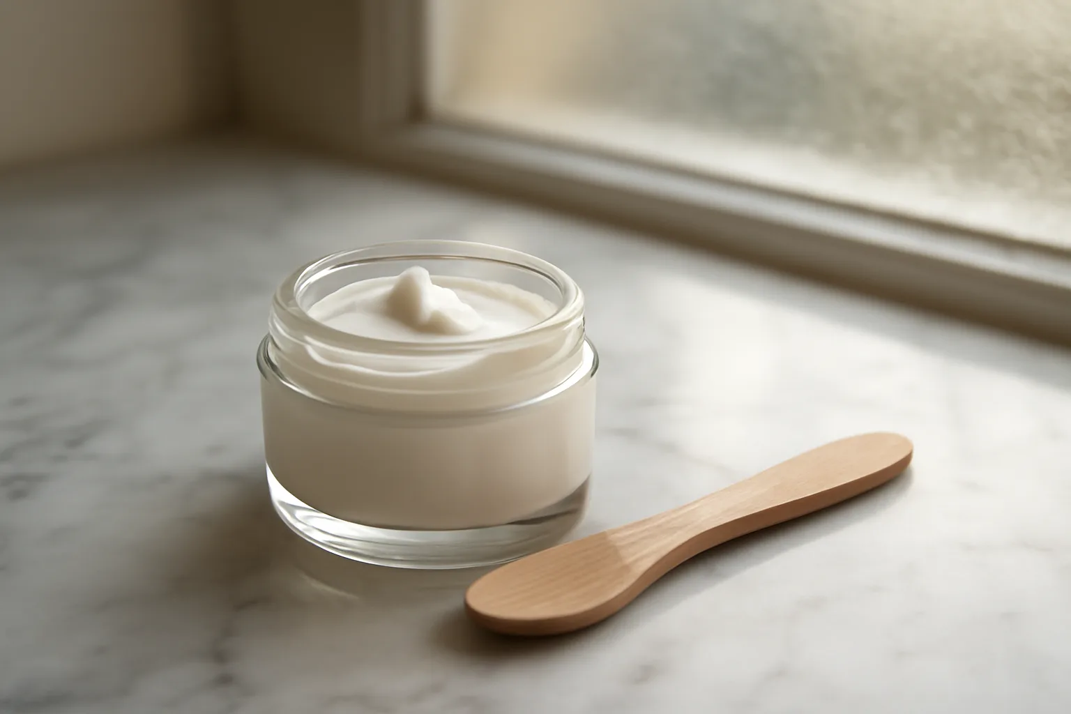 Unlabeled jar of topical cream on a bathroom counter representing scream cream questions