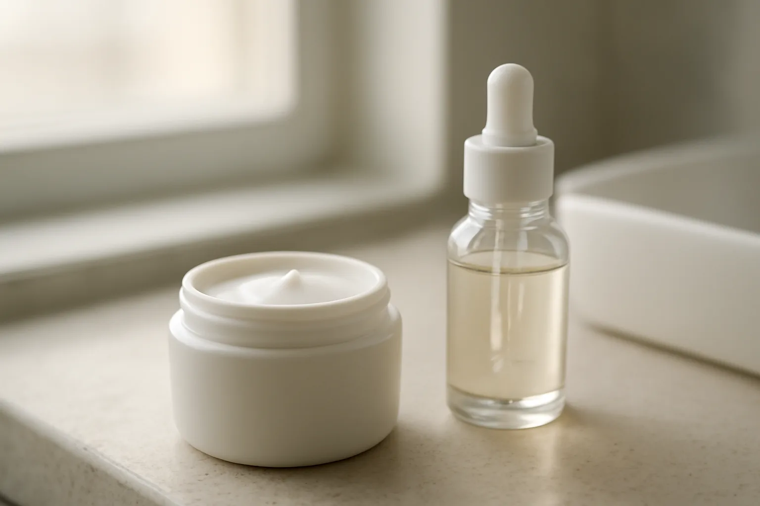 Unmarked cream jar and dropper bottle on a counter, evoking the scream cream safety question
