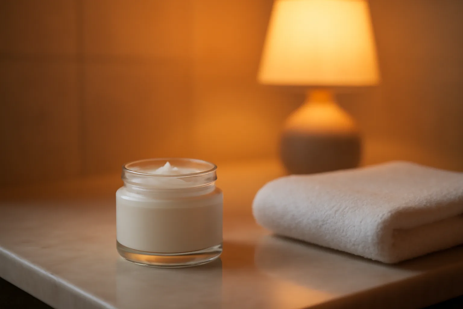Unlabeled jar of topical cream on a bathroom counter suggesting compounded arousal cream use