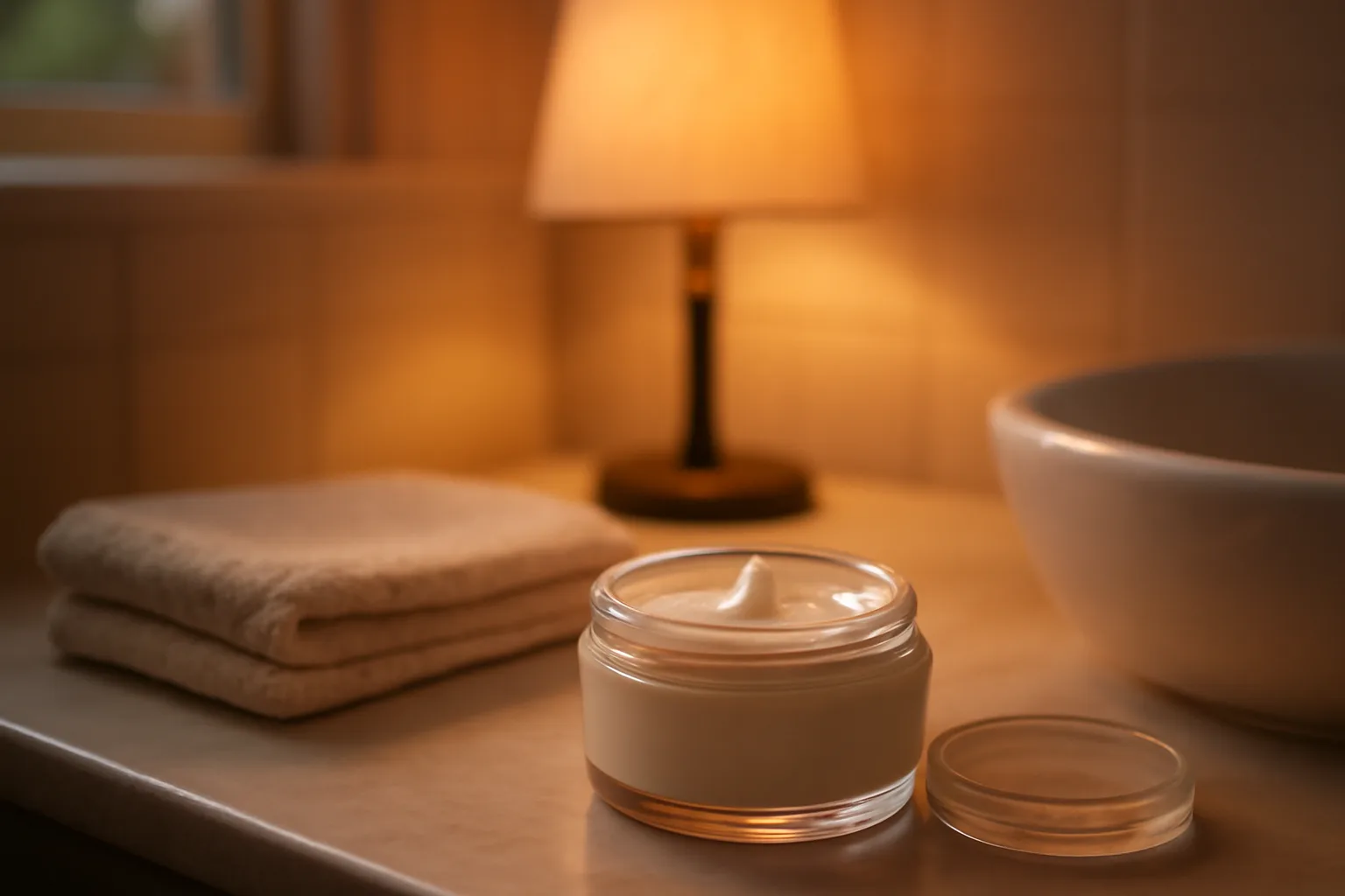 Unlabeled jar of topical cream on a bathroom counter suggesting stopping scream cream use
